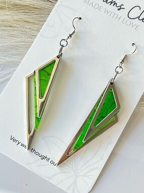 Green Geometric Drop Earrings